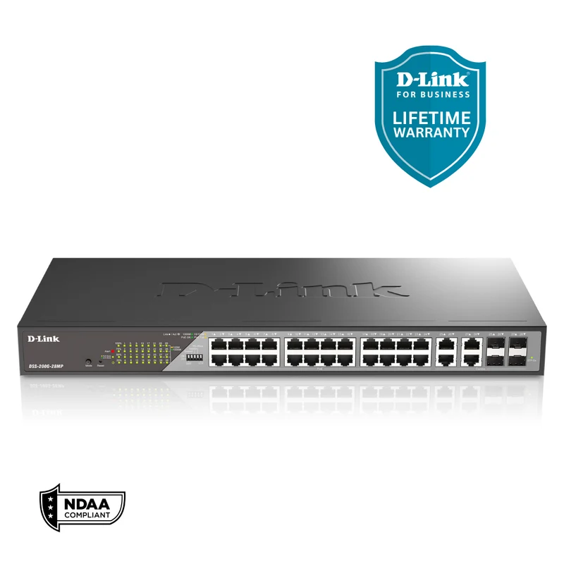 D-Link 24-Port Gigabit Poe+ Smart Managed Switch with 4 Combo SFP Ports - DSS-200G-28MP