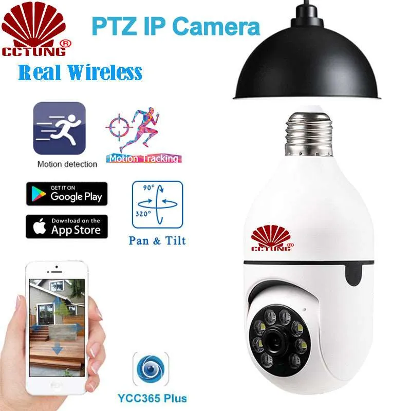 2 Version PTZ WIFI IP Camera with E27 Power Socket AI Human Detect Auto Tracking Free Mobile APP