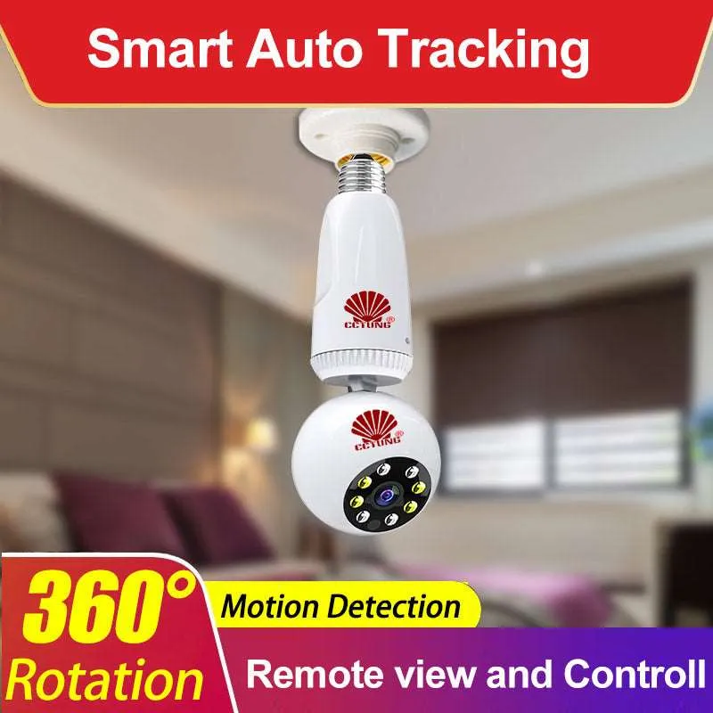 360 Degree Rotation Smart Auto Tracking PTZ Bulb Shape Wifi Camera with Dual Light Free APP Control