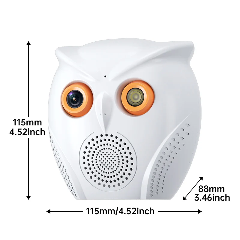 Ultra Loud Voice Alarm & Intelligent Humanoid Recognition Alarm Big Horn Owl Cartoon AI HD WIFI camera