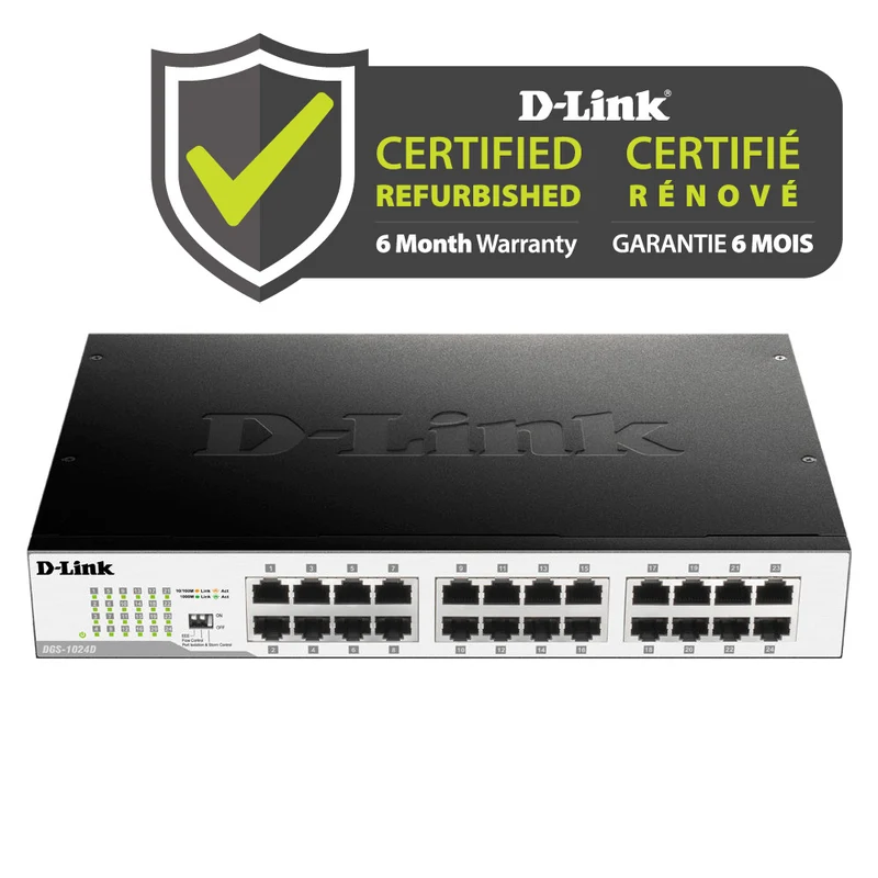 [Certified Refurbished] 24-Port Gigabit Unmanaged Switch - DGS-1024D/RE