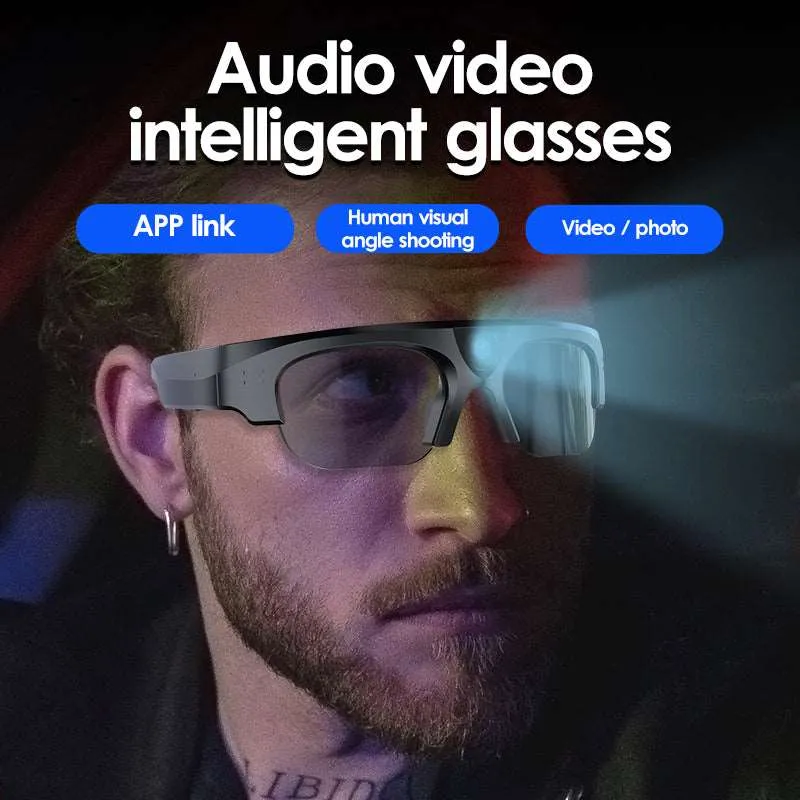 2K HD Video & 4K Photography Dual Mode Intellgent Bluetooth Sunglass Camera with Music PLaying IPX6 Waterproof