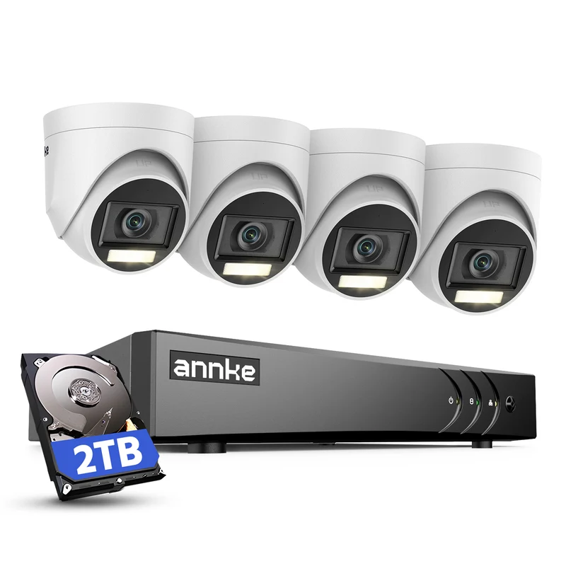 ANNKE 3K Kit de Surveillance avec Audio, 8CH DVR avec HDD 2TB et 4 Caméra de Vidéosurveillance Etanche IP67, Détection de Personne/Véhicule, Accès à Distance,Alarme par E-Mail, Vision Nocturne