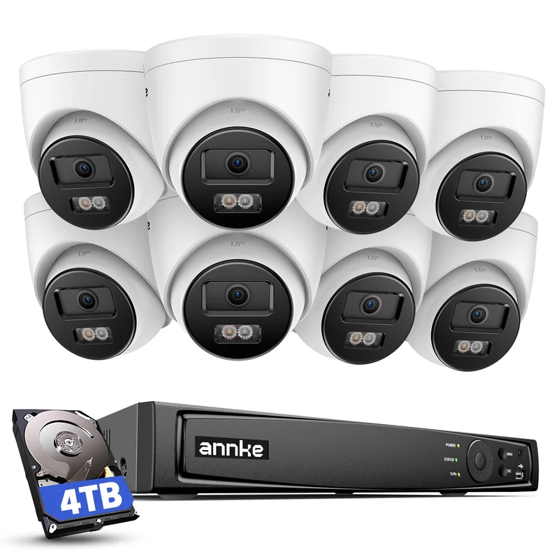 ANNKE Caméra Surveillance Extérieure 4K, Détection Personne/Véhicule, Kit Vidéo Surveillance 16CH 4To avec 8X Caméras IP 8MP PoE, Vision Nocturne 30m Audio, pour Maison & Entreprise