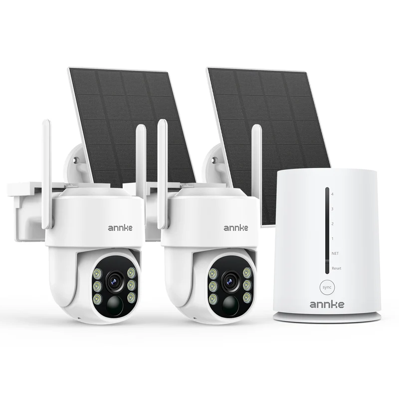 ANNKE 4MP Camera Surveillance WiFi Exterieure Sans Fil Solaire, Base+ 2 Cam, 64 Go Stockage Local, 360° PTZ, Vision Nocturne Couleur, Détection PIR, Alarme Son & Lumière, 2,4/5 GHz, sans Abonnement
