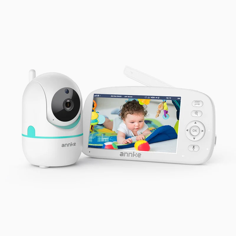 Tivonas CV50 Babyphone sans fil pour intérieur avec caméra 1080p HD, écran 5", audio bidirectionnel, VOX, détection de voix et température, rappel de repas, caméra panoramique 360° avec zoom 2×, batterie 5000mAh