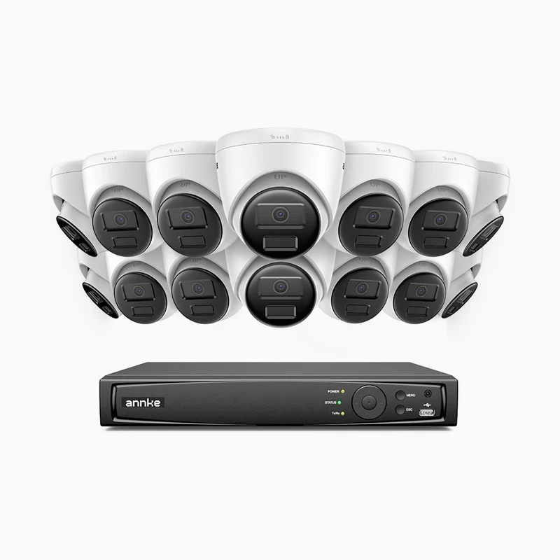 H300 - Kit de surveillance PoE 3MP à 16 canaux avec 14 caméras, vision nocturne EXIR 2.0, détection de mouvement, H.265+, étanchéité IP67
