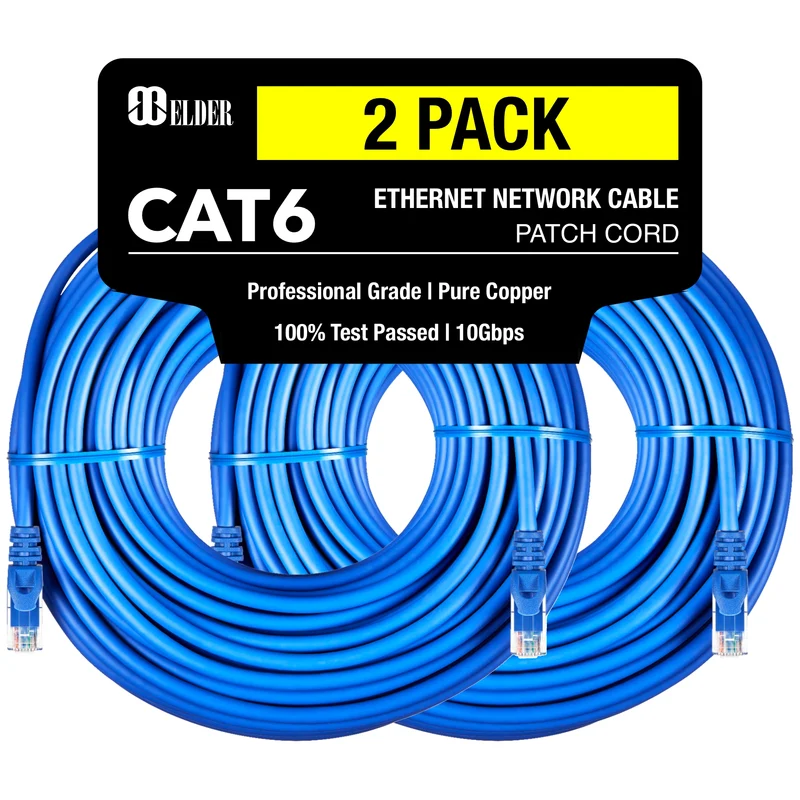 Ethernet Cable Cat6 100ft (30m) Network Cable x2 Pack Patch Cord LAN Wire, Elder Certified High-Speed PoE RJ45 Internet Cable Cat 6 - Blue - 100 Feet - 30 Meter