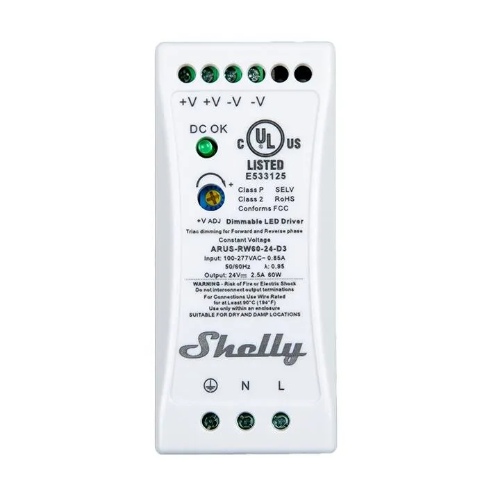 Shelly Din Rail 24VDC 60W Power Supply, cULus (ARUS-RW-60-24-D3)
