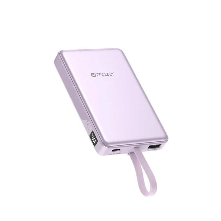 Mazer PowerCharge Link 10,000mAh PD/PPS 35W (Built-in USB-C Cable) Power Bank (CCC + QR) - Lavender