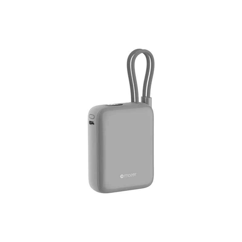 Mazer PowerCharge Nano Duo 10,000mAh PD35W Power Bank with Built-in Dual USB-C Cables (CCC + QR)