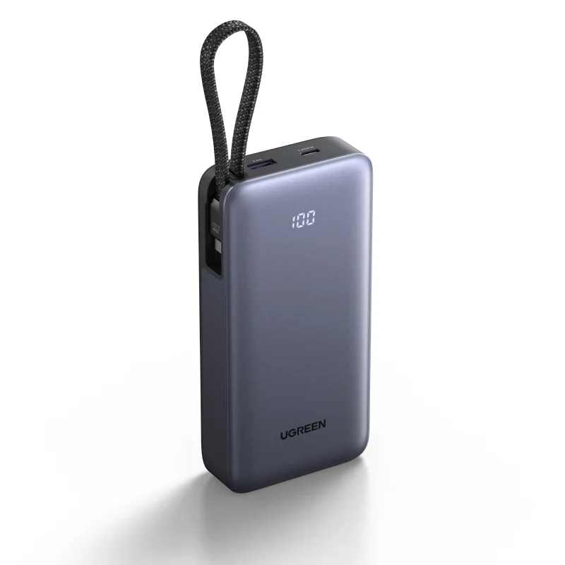 UGREEN PB537 20000mAh PD 55W CCC Power Bank with Built-in Cable – Black