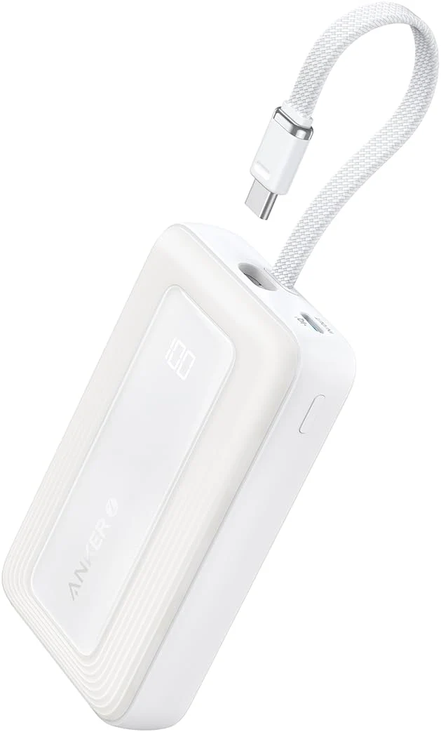 Anker A1688H11-BK 10000mAh PD30W Built-In USB-C Cable Powerbank - White