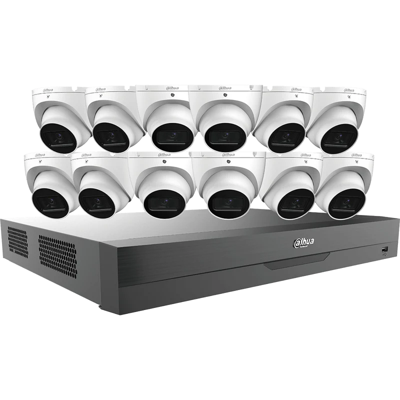 Dahua HDCVI Kit 16CH 4K Analytics+ Pentabrid DVR 4TB 12x5MP Mini Eyeball Cameras (C865E124A)