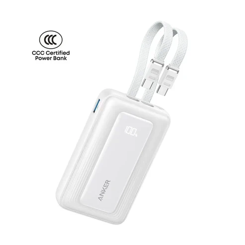 Anker Zolo Power Bank 20000mAh 45W Fast Charging Built-in Dual USB C Cable A110M White