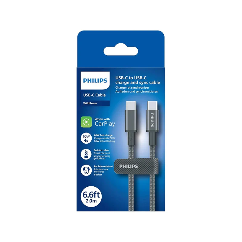 Philips DLC5060C/00 C-C Cable 2m 3A Black Braided 480Mbps