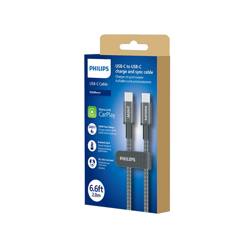 Philips DLC7060C/00 C-C Cable 2m 5A 240W Black Braided 480Mbp