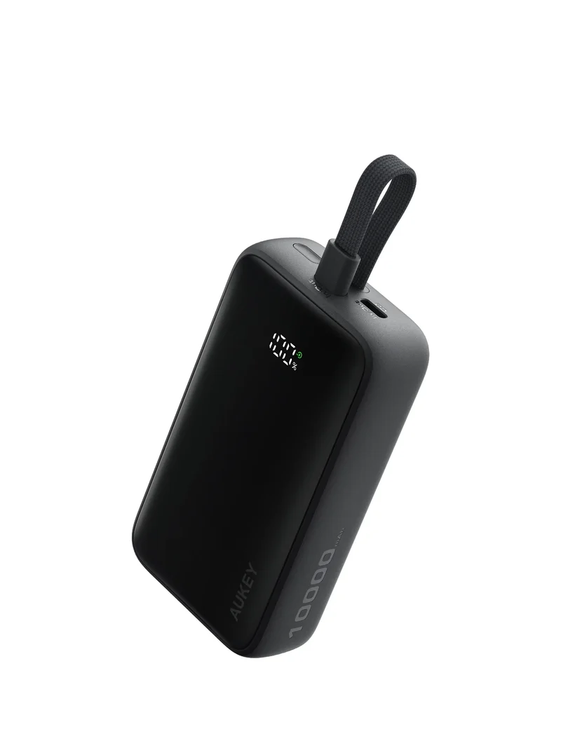 Aukey PB-Y61 Spark Sling 30W 10000mAh Mini Portable Fast Charging Power Bank w Built-in Type C Cable - Dark Grey