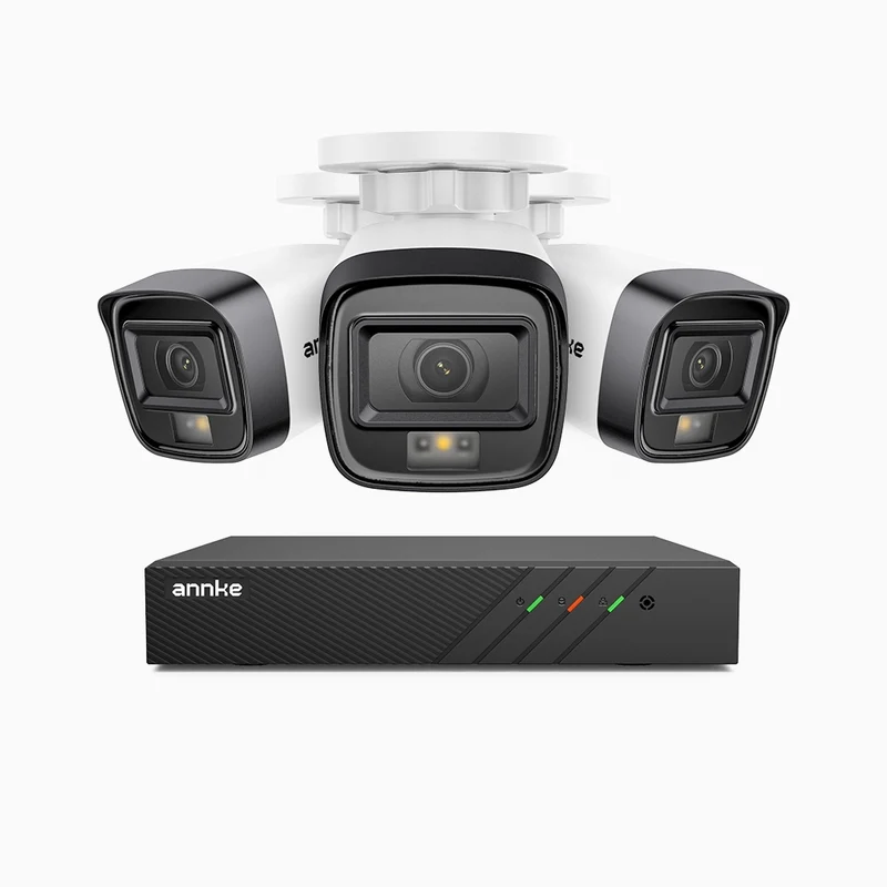 H500 - Kit de surveillance PoE 5MP à 8 canaux avec 3 caméras, Vision nocturne intelligente à double éclairage, 3072 × 1728 à 20 ips, détection intelligente des personnes et des véhicules, microphone intégré, IP67