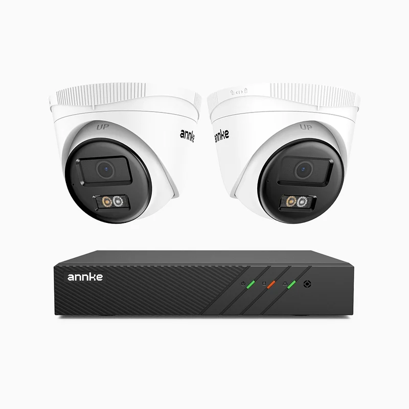 H500 - Kit de surveillance PoE 5MP à 8 canaux avec 2 caméras, Vision nocturne intelligente à double éclairage, 3072 × 1728 à 20 ips, détection intelligente des personnes et des véhicules, microphone intégré, IP67