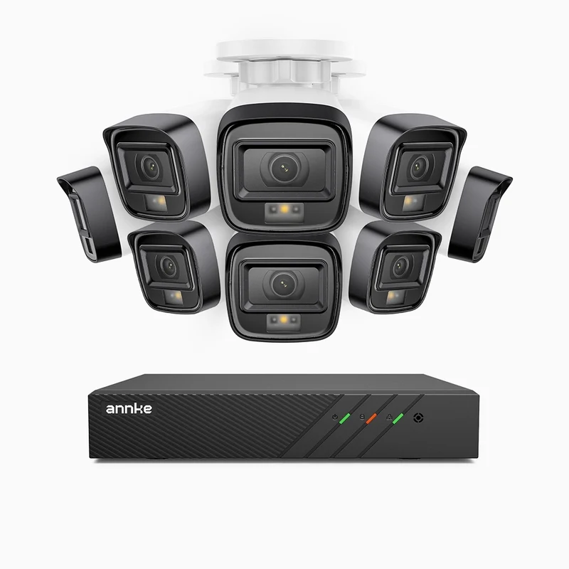 H500 - Kit de surveillance PoE 5MP à 8 canaux avec 8 caméras, Vision nocturne intelligente à double éclairage, 3072 × 1728 à 20 ips, détection intelligente des personnes et des véhicules, microphone intégré, IP67