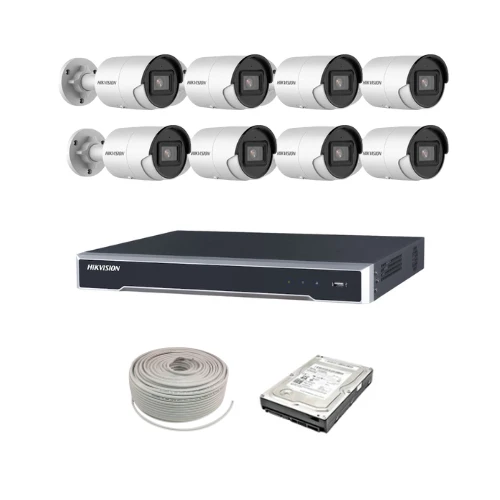 Hikvision 4MP IP camera kit - 8ch 4K NVR - 8 x 4MP IP AcuSense cameras - 2TB HDD - 100M cable - 40M Night vision