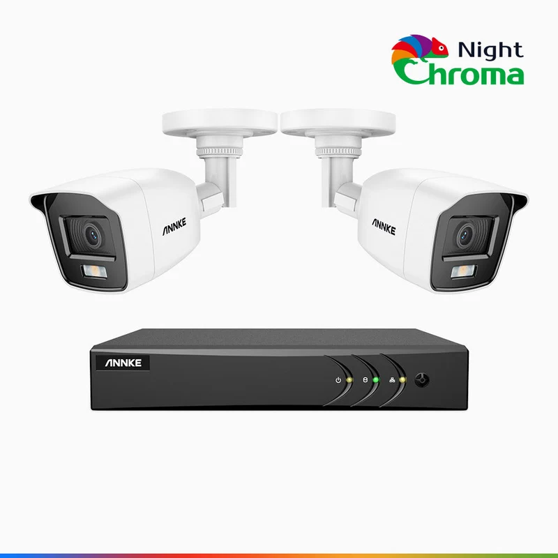 NightChroma TM NAK200 - Kit de surveillance 2MP à 4 canaux avec 2 caméras, vision nocturne polychrome Acme (0.0005 Lux)