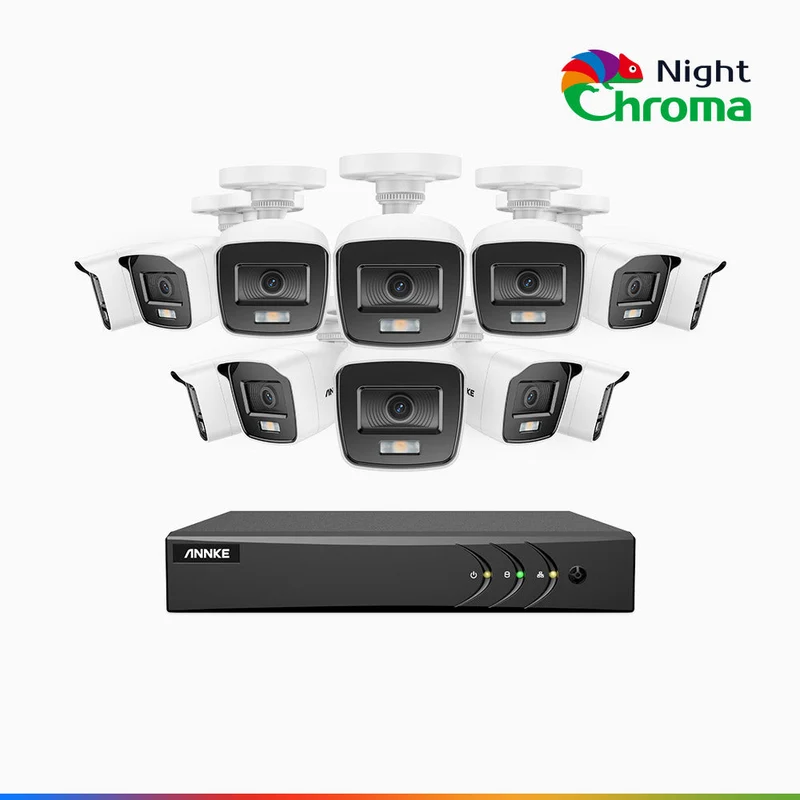 NightChroma TM NAK200 - Kit de surveillance 2MP à 16 canaux avec 12 caméras, vision nocturne polychrome Acme (0.0005 Lux)