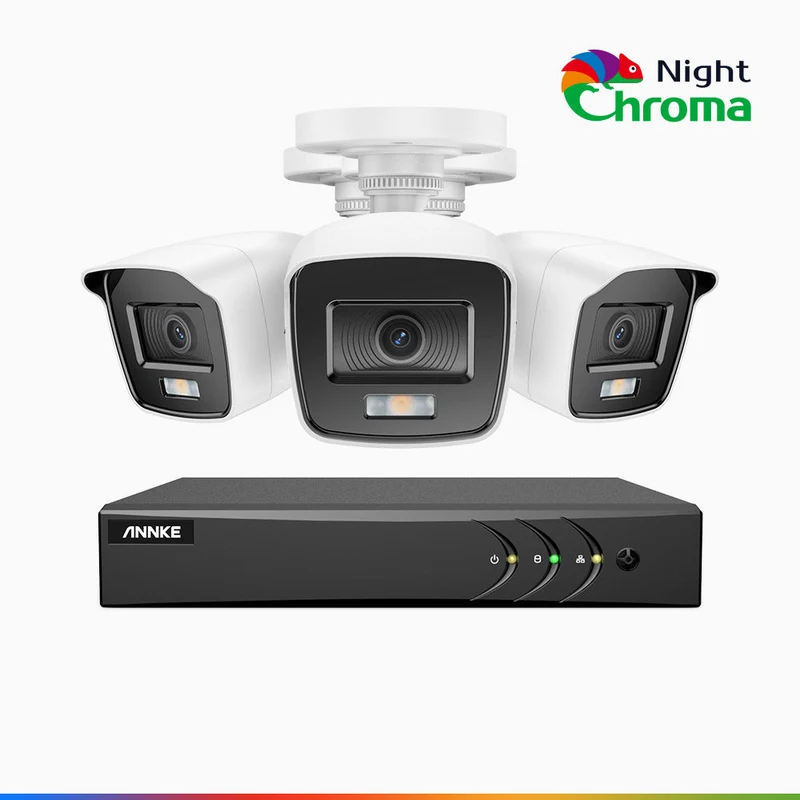 NightChroma TM NAK200 - Kit de surveillance 2MP à 8 canaux avec 3 caméras, vision nocturne polychrome Acme (0.0005 Lux)