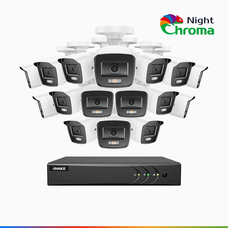 NightChroma TM NAK200 - Kit de surveillance 2MP à 16 canaux avec 16 caméras, vision nocturne polychrome Acme (0.0005 Lux)