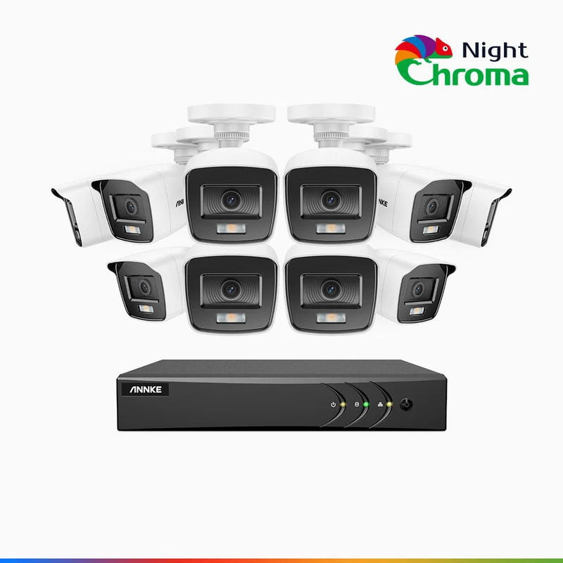 NightChroma TM NAK200 - Kit de surveillance 2MP à 16 canaux avec 10 caméras, vision nocturne polychrome Acme (0.0005 Lux)