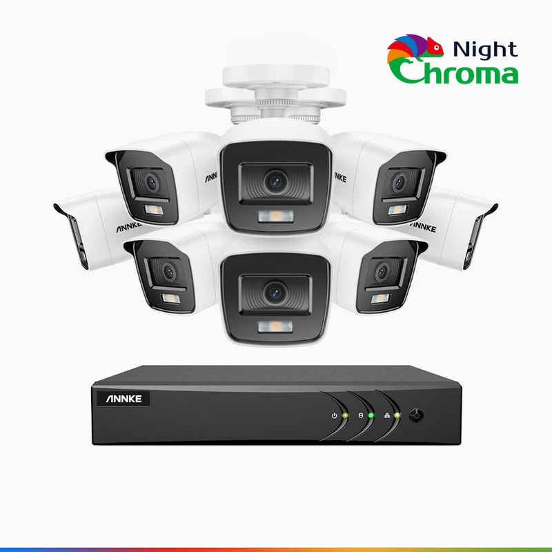 NightChroma TM NAK200 - Kit de surveillance 2MP à 16 canaux avec 8 caméras, vision nocturne polychrome Acme (0.0005 Lux)