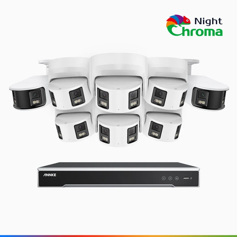 NightChroma TM NDK800 – Kit de surveillance PoE Dual Lens 4K à 16 canaux avec 2 caméras bullet et 6 caméras tourelle, f/1.0 Super Aperture, Acme Color Night Vision, Active Siren and Strobe, Human & Vehicle Detection, Built-in Micphone