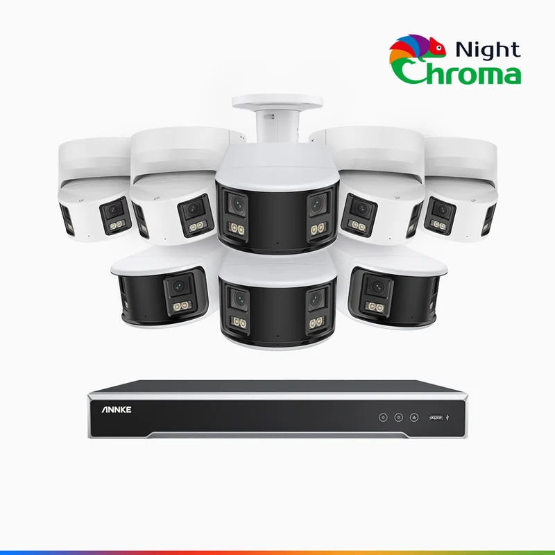 NightChroma TM NDK800 – Kit de surveillance PoE Dual Lens 4K à 16 canaux avec 4 caméras bullet et 4 caméras tourelle, f/1.0 Super Aperture, Acme Color Night Vision, Active Siren and Strobe, Human & Vehicle Detection, Built-in Micphone