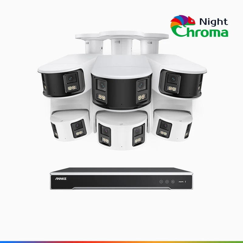 NightChroma TM NDK800 – Kit de surveillance PoE Dual Lens 4K à 16 canaux avec 3 caméras bullet et 3 caméras tourelle, f/1.0 Super Aperture, Acme Color Night Vision, Active Siren and Strobe, Human & Vehicle Detection, Built-in Micphone