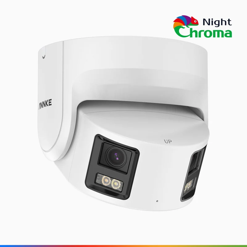 NightChroma TM NCD800 - Caméra de Surveillance extérieure panoramique PoE 4K, double objectif, f/1.0 Super ouverture (0,005 Lux), vision nocturne polychrome, sirène et stroboscope actifs, détection des personnes et des véhicules