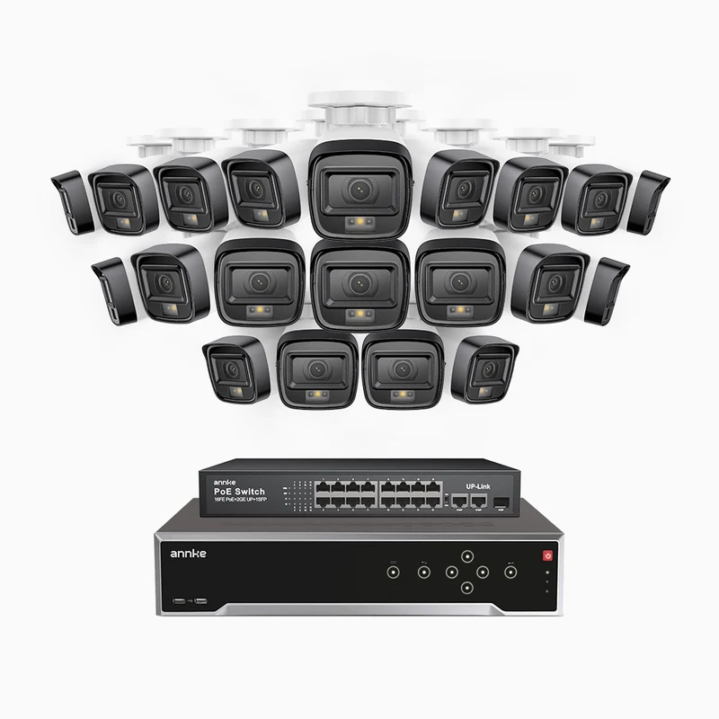 H500 - Kit de surveillance PoE 5MP à 32 canaux avec 20 caméras, Vision nocturne intelligente à double éclairage, 3072 × 1728 à 20 ips, détection intelligente des personnes et des véhicules, microphone intégré, IP67