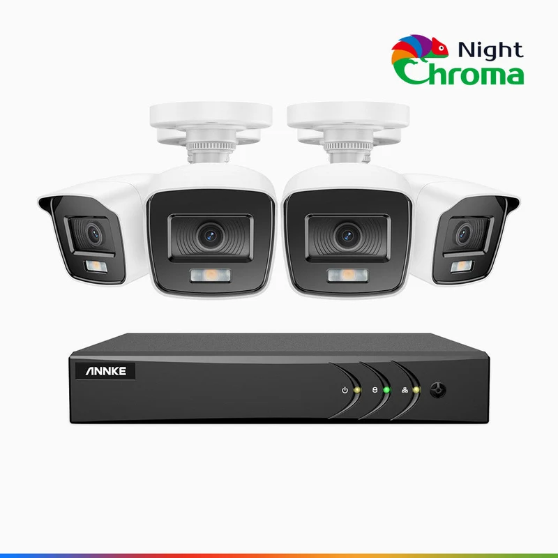 NightChroma TM NAK200 - Kit de surveillance 2MP à 8 canaux avec 4 caméras, vision nocturne polychrome Acme (0.0005 Lux)