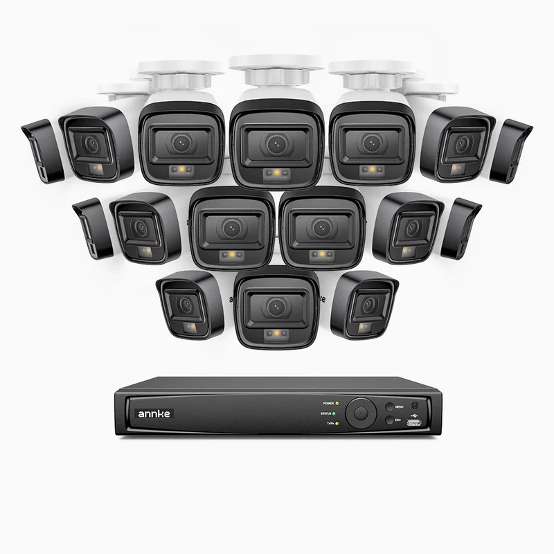 H500 - Kit de surveillance PoE 5MP à 16 canaux avec 16 caméras, Vision nocturne intelligente à double éclairage, 3072 × 1728 à 20 ips, détection intelligente des personnes et des véhicules, microphone intégré, IP67