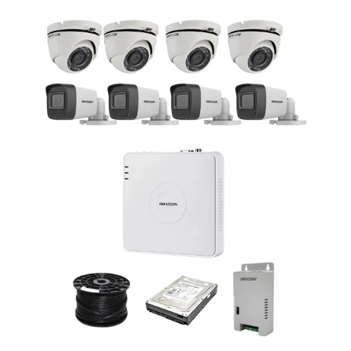 HikVision 8 Ch Turbo HD Kit - Embedded DVR - 4 x HD1080P Bullet Camera - 4 x HD1080P Dome cameras - 20M Night vision - 1TB HDD - 100m Cable