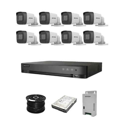 HikVision 8 Ch Turbo HD Kit - Acusense DVR up to 4MP - 8 x HD1080P Camera - 20M Night vision - 1TB HDD - 100m Cable