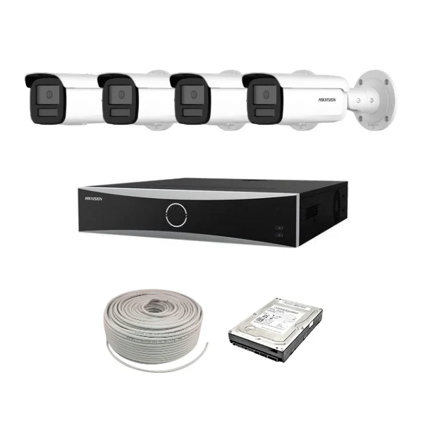 Hikvision ACUSENSE 4MP IP camera kit - 16ch 4K NVR - 4 x 4MP IP cameras - 1TB HDD - 100M cable - 80M Night vision