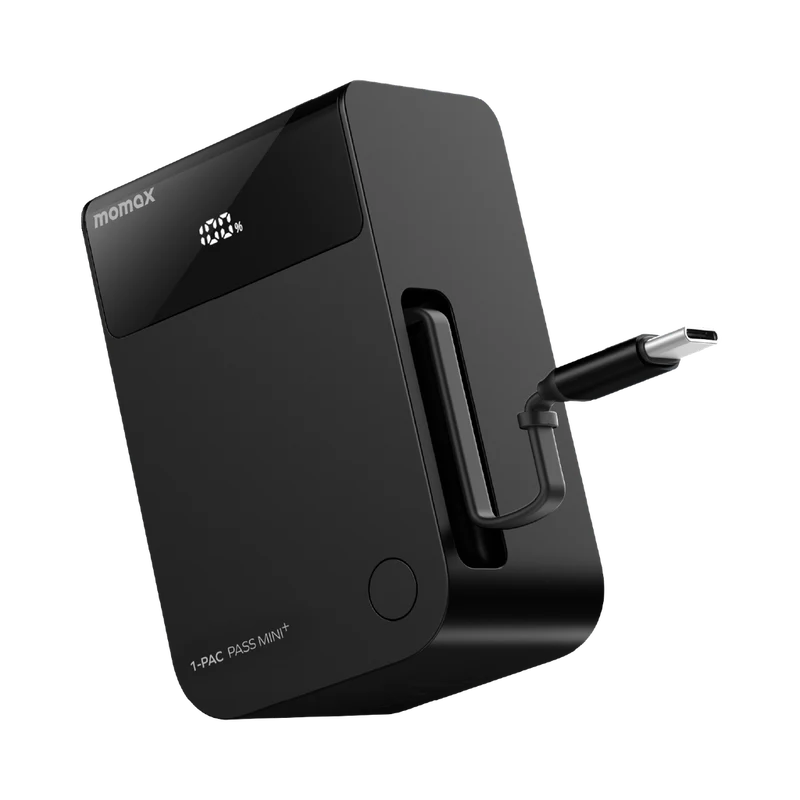 MOMAX 1-PAC Pass Mini+ 10000mAh 2IN1 Battery Pack With Built In Retractable Cable