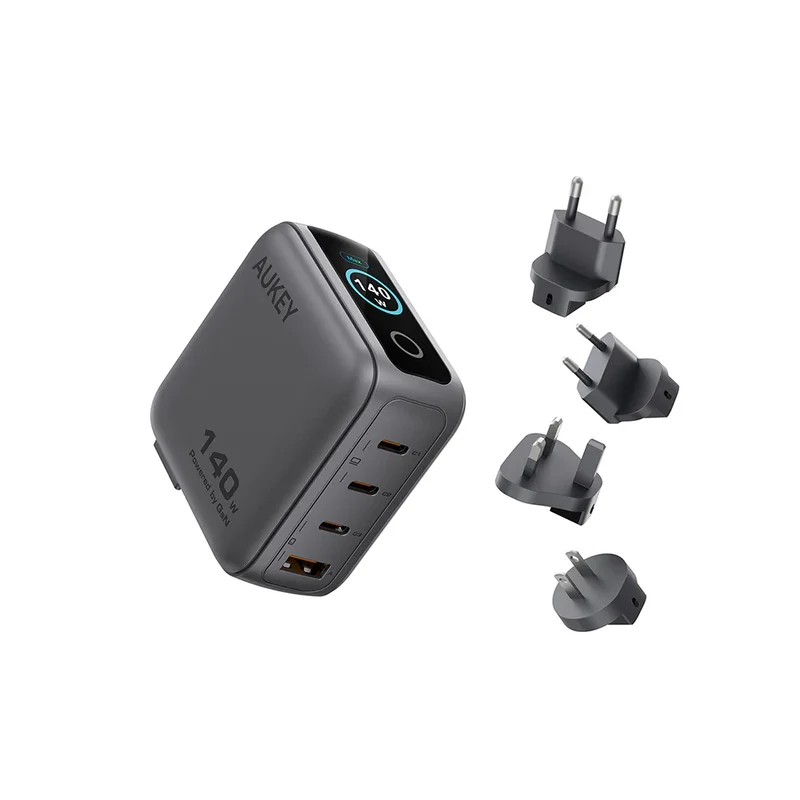 Aukey PA-B10U Nova PinS 140W GaN Wall Charger with Interchangeable Plugs (Grey)