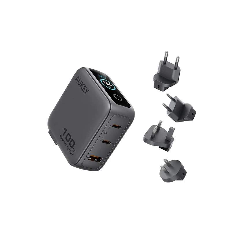 Aukey PA-B9U Nova PinS 100W GaN Wall Charger with Interchangeable Plugs (Grey)