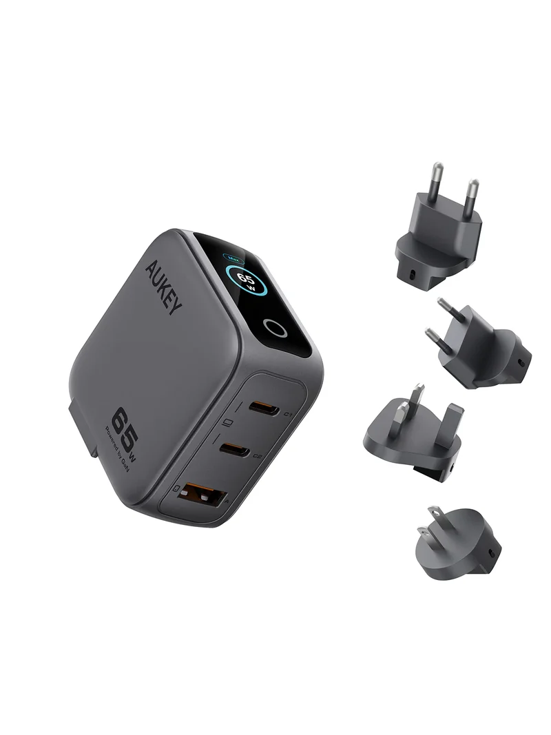 Aukey PA-B8U Nova PinS 65W GaN Wall Charger Smart Display EU UK US TH Interchangeable Plugs