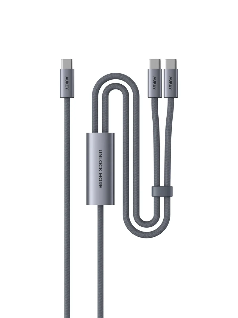 Aukey CB-DCC142 Circlet Blink 140W 2-in-1 DTY Braided USB-C to USB-C Cable – Grey (2M)