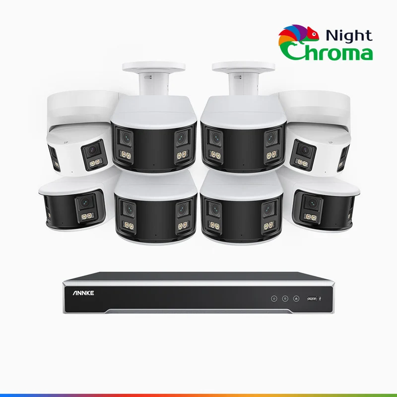 NightChroma TM NDK800 – Kit de surveillance PoE Dual Lens 4K à 8 canaux avec 6 caméras bullet et 2 caméras tourelle, f/1.0 Super Aperture, Acme Color Night Vision, Active Siren and Strobe, Human & Vehicle Detection, Built-in Micphone