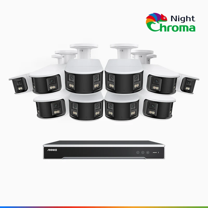 NightChroma TM NDK800 – Kit de surveillance PoE Dual Lens 4K à 16 canaux avec 10 caméras, f/1.0 Super Aperture, Acme Color Night Vision, Active Siren and Strobe, Human & Vehicle Detection, Intelligent Behavior Analysis, Built-in Micphone