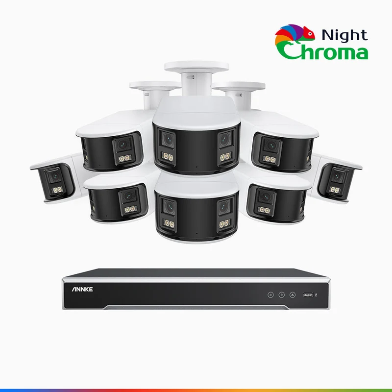 NightChroma TM NDK800 – Kit de surveillance PoE Dual Lens 4K à 8 canaux avec 8 caméras, f/1.0 Super Aperture, Acme Color Night Vision, Active Siren and Strobe, Human & Vehicle Detection, Intelligent Behavior Analysis, Built-in Micphone